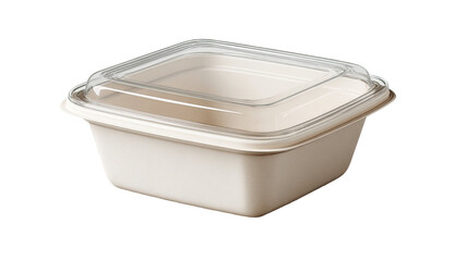 Empty white plastic food container isolated on a clean background, ready for storage or lunch packaging