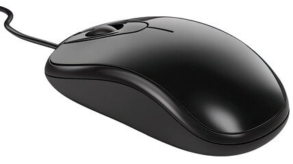 Black wireless computer mouse, an essential office input device, isolated on a white background