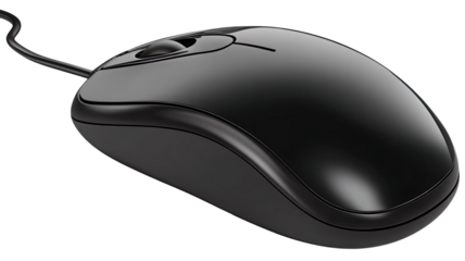 Black wireless computer mouse, an essential office input device, isolated on a white background