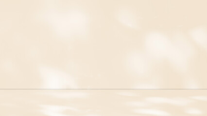 Minimalist abstract product display background soft pale beige or cream color palette. Empty studio room setting with wall and horizontal floor plan seamless clean space and soft shadow leaves