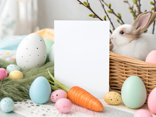 Easter Card Mockup with Bunny and Colorful Eggs