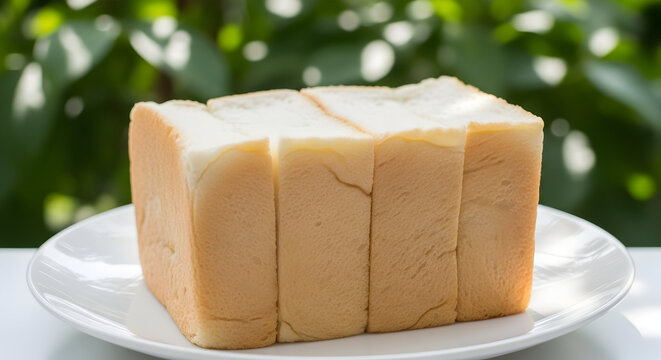 Freshly baked sliced bread on a white plate ready for breakfast toast, a simple pleasure for a healthy morning, ideal for food blogs and healthy eating promotions