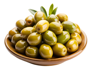 green olives on a plate isolated on white background ,PNG. AI Generated