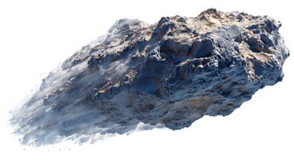 Detailed texture of a rough grey and blue mineral rock specimen isolated on transparent background