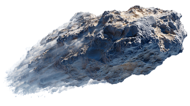 Detailed texture of a rough grey and blue mineral rock specimen isolated on transparent background