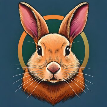 Detailed Portrait of a Brown Rabbit with Circle Background.