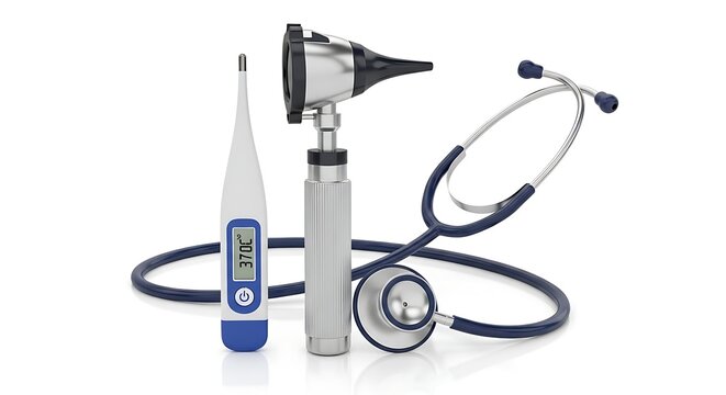 Medical instruments stethoscope thermometer and otoscope
