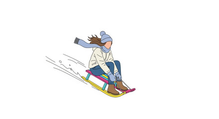 Happy Female Sledding in Snow &ndash; Winter Holiday Illustration