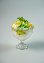 Indonesian Dessert Es Teler or Avocado,Jackfruit, and Coconut with Shaved Ice