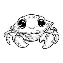 Adorable Cartoon Crab with Big Eyes - Black and White Line Art and Red Colored Vector Illustration 