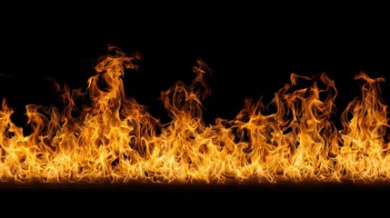 Intense orange flames burn across the bottom edge against a deep black background