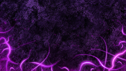 Abstract Dark Purple Background with Grungy Texture and Glowing Neon Curved Lines, Representing...