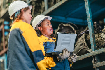 Two Female Technicians Inspecting Automotive Parts
