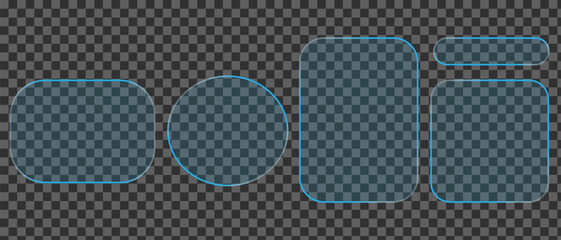 Neon light frame liquid glass effect UI elements for mobile phone ux, web interface, tech and hud