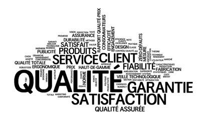 QUALITE (QUALITY in French) black word cloud on transparent background