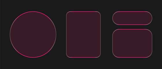 Neon light frame liquid glass effect UI elements for mobile phone ux, web interface, tech and hud