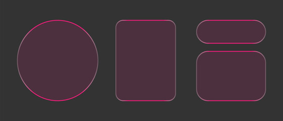 Neon light frame liquid glass effect UI elements for mobile phone ux, web interface, tech and hud