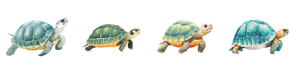 Fototapeta premium Watercolor Turtle Set: Hand-Painted Sea and Land Turtles Illustration