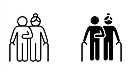 elderly couple icon set, pension family, grandparents, grandfather and grandmother on white background