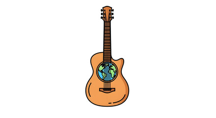 Naklejka premium Illustration of acoustic guitar with planet earth inside the sound hole, isolated on white background
