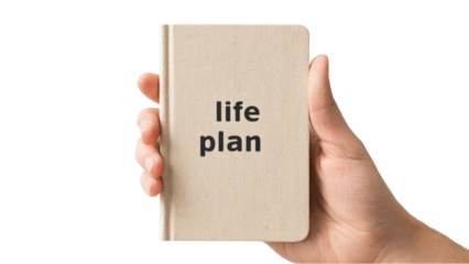 Life Plan Concept: Hand Holding a Notebook with Text
