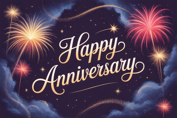 Celebrate your special milestone with this vibrant Happy Anniversary design featuring dazzling fireworks and a touch of festive magic for cards and invitations