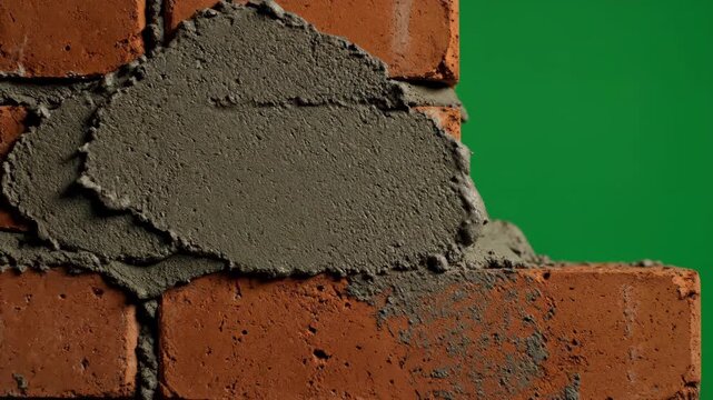 Bricklaying CloseUp Mortar Application on Green Screen.