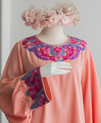 Peach Floral Kurti Mannequin with Floral Crown