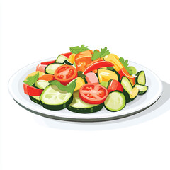 Fresh vegetable salad on a white plate.
