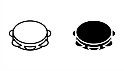 Tambourine musical instrument icon set. Folk instrument for beating out rhythm on white background