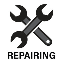Crossed spanner wrenches icon for mechanical service, maintenance, tools, or technical support logo