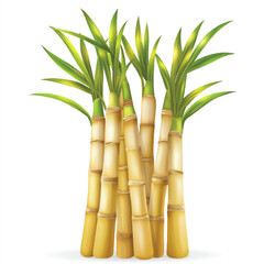 Freshly Cut Sugarcane Stalks with Green Leaves.