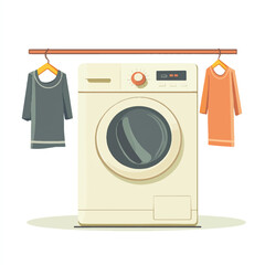  Frontloading washing machine with clothes hanging on a rack