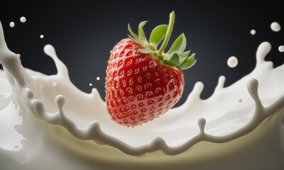 Fresh strawberry in a milk splash