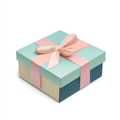  Gift box with pink ribbon and bow on a white background