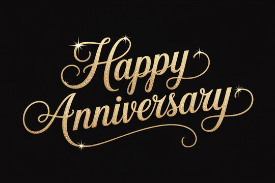 Celebrate milestone moments with a stunning gold glitter 'Happy Anniversary' message, perfect for adding sparkle and joy to cards, banners, and digital designs