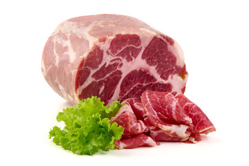 Capocollo Ham with Lettuce, isolated on white background