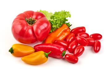 Heirloom Tomato with Peppers and Lettuce, isolated on white background