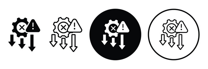 System Failure and Performance Decrease Icon Set. Performance Decline and Error Warning Symbol Pack.