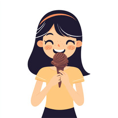  Girl Enjoying Chocolate Ice Cream Cone with Delight