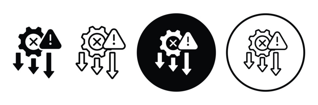 System Failure and Performance Decrease Icon Set. Performance Decline and Error Warning Symbol Pack.