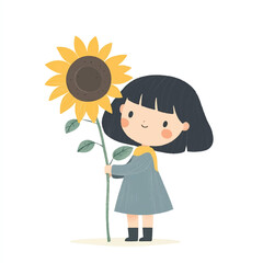 Girl Holding Sunflower A Whimsical Illustration of Childhood Joy