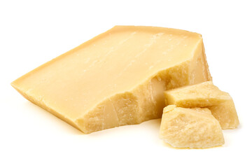 Parmesan Cheese Pieces, isolated on white background
