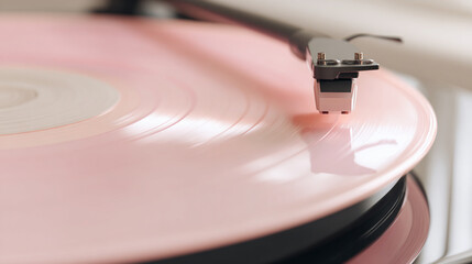 Pink Vinyl Record Spinning on a Turntable