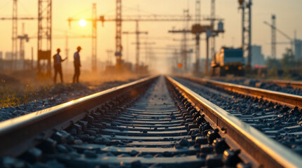 Fototapeta premium Ground-level view of railway construction site.