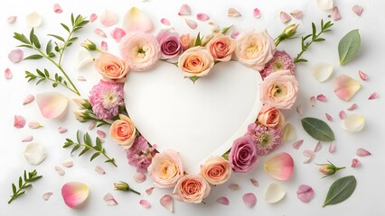 Floral Heart Delicate Roses and Leaves Frame a Heart Shape