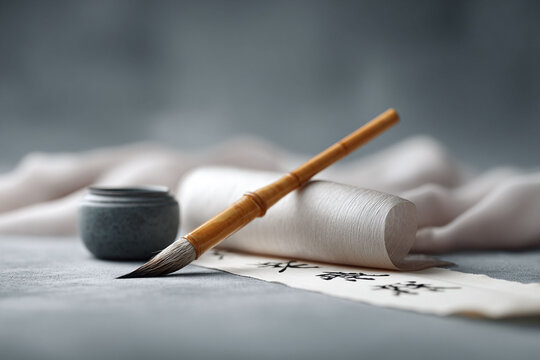 Elegant still life showcases traditional calligraphy tools. Represents artistry, culture, or creative writing. Ideal for projects on mindfulness or Asian heritage.