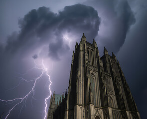 Gothic Building Lightning Storm Night