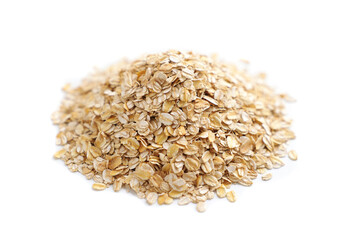 Pile of rolled oats isolated on white
