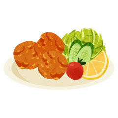 鶏の唐揚げのプレート　水彩風手描きベクターイラスト